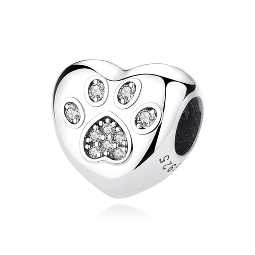 Original 925 Sterling Silver Charms Love Pets Dog Cat Paw Print