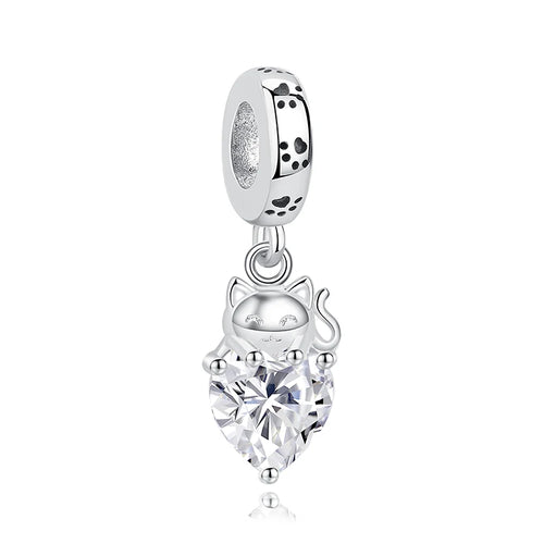 Original 925 Sterling Silver Charms Love Pets Dog Cat Paw Print