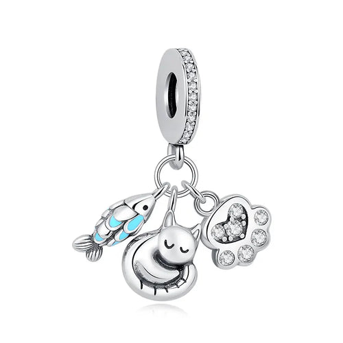 Original 925 Sterling Silver Charms Love Pets Dog Cat Paw Print