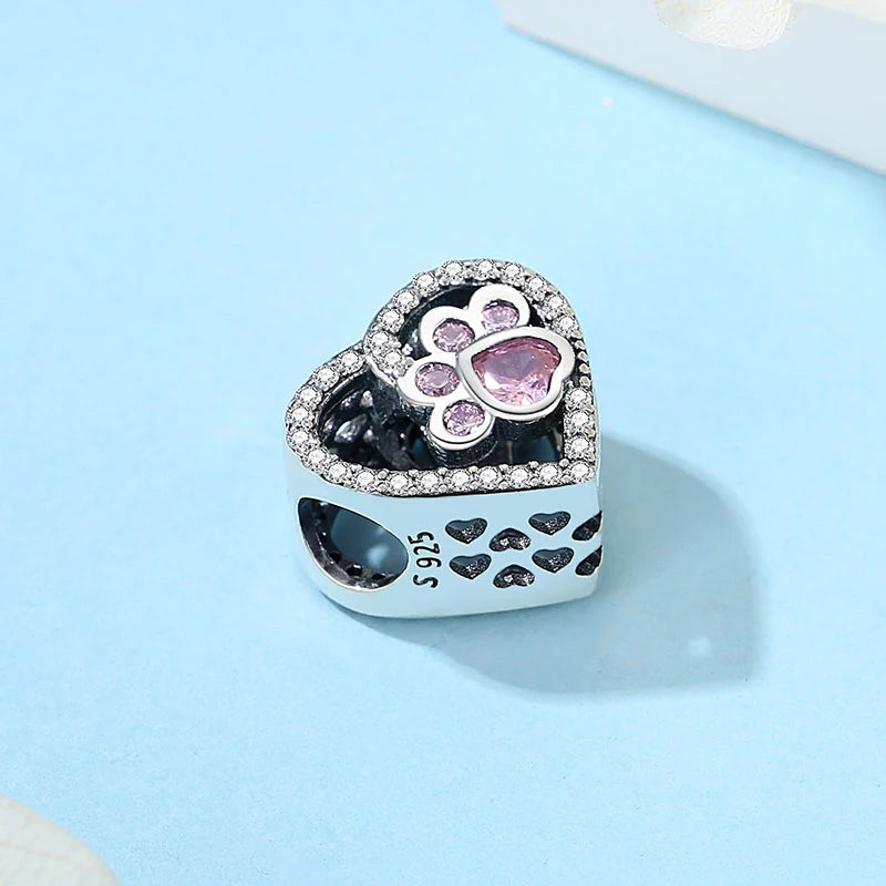 Original 925 Sterling Silver Charms Love Pets Dog Cat Paw Print