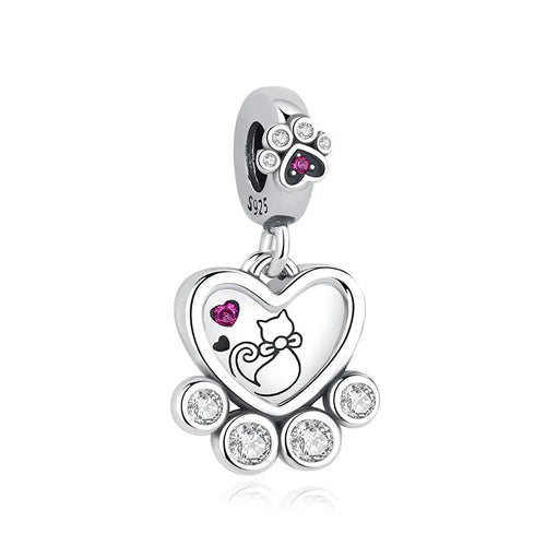 Original 925 Sterling Silver Charms Love Pets Dog Cat Paw Print
