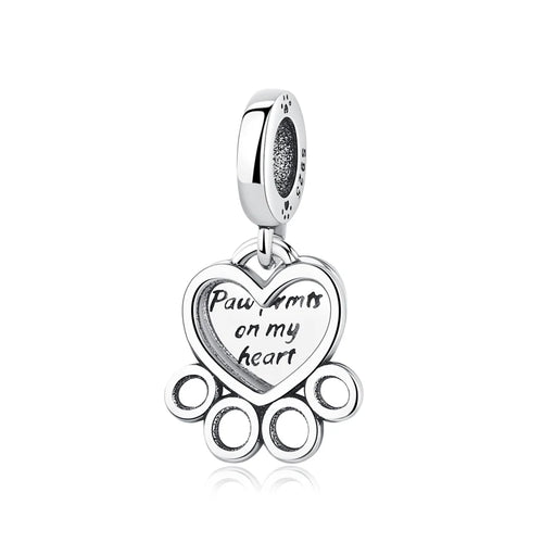 Original 925 Sterling Silver Charms Love Pets Dog Cat Paw Print