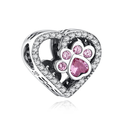 Original 925 Sterling Silver Charms Love Pets Dog Cat Paw Print